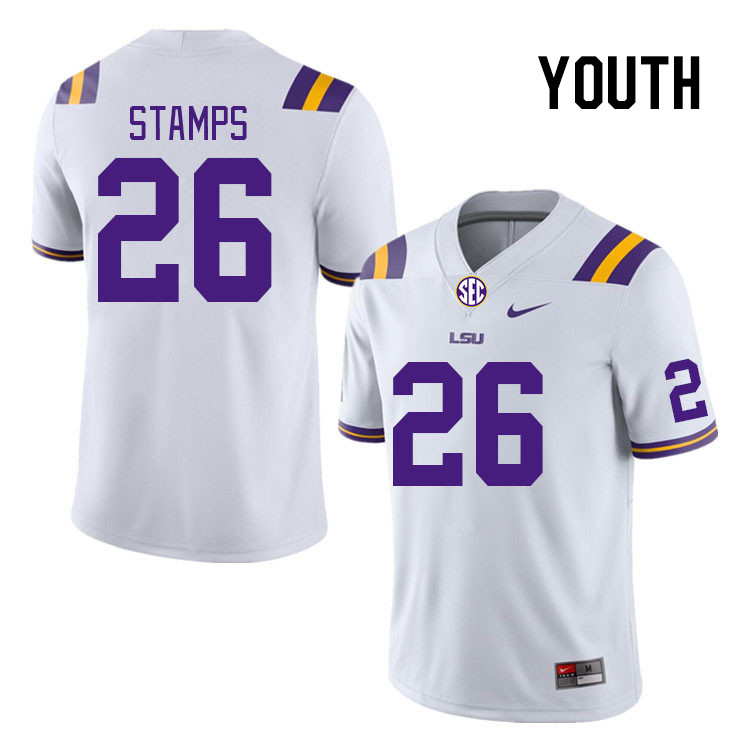 Youth #26 Ashton Stamps LSU Tigers College Football Jerseys Stitched Sale-White